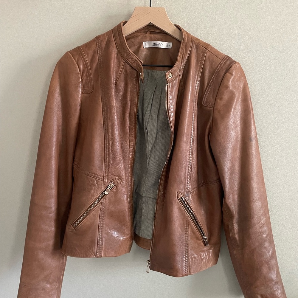Mango 100% Leather Jacket • Women Size Medium